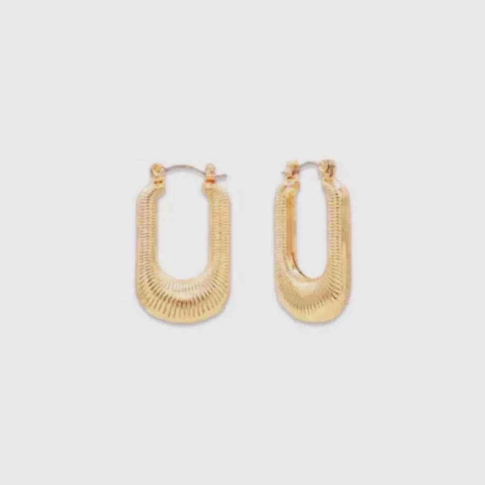 Gold Rounded Rectangular Hoop Earrings